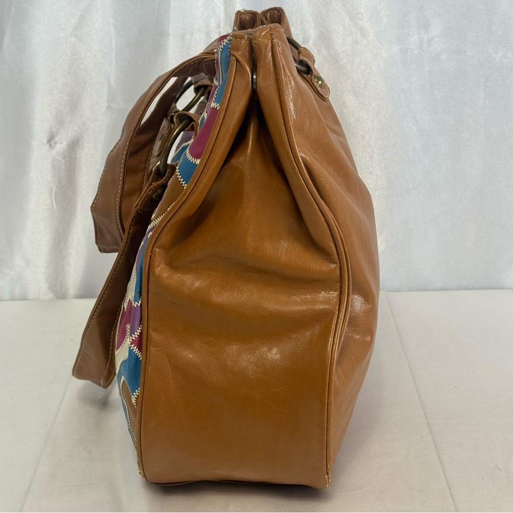 Disney Parks Mickey Mouse Multicolor Patchwork Tote Hobo Sa Bag with Brown Trim - Picture 5 of 14